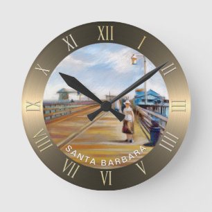 Horloge Ronde Dessin Stearns Wharf Pastel   Père Noël Barbara, C