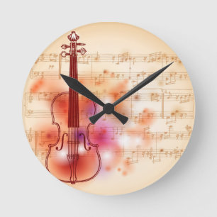 Horloge Ronde Dessin sur l'arrière - plan d'aquarelle du violon