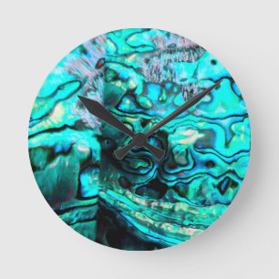 Horloge Ronde Détails de la coquille d'ormeau turquoise