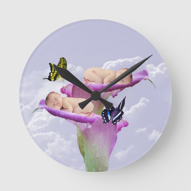 Horloge Ronde Deux fois la joie avec les bébés jumeaux invitatio (Recto)