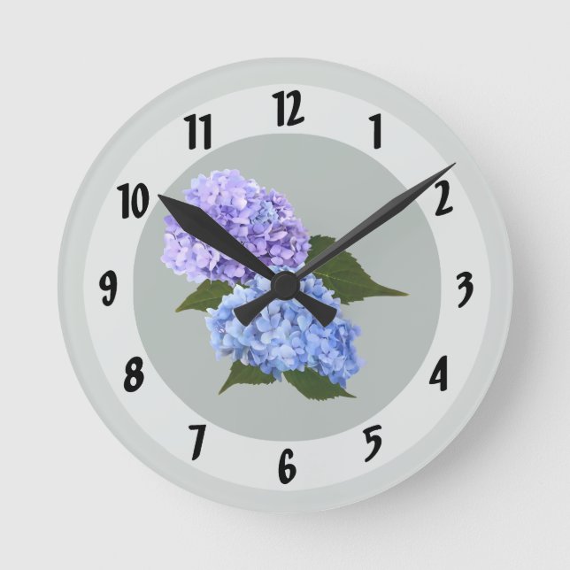 Horloge Ronde Deux Hydrangea Lavender et Blue (Recto)