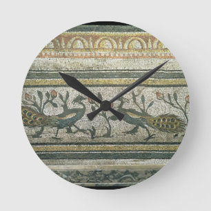 Horloge Ronde Deux paons, détail décoratif de frontière d'un