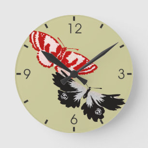 Horloge Ronde Deux papillons vintage Art japonais