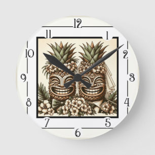 Horloge Ronde Deux pièces Gay Ananas Tiki Head Mariage rétro