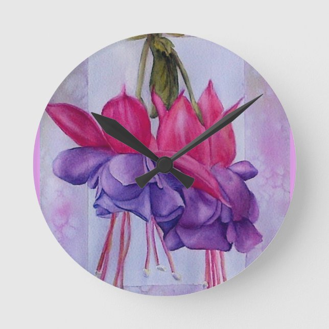 HORLOGE RONDE DEUX PINK ET PURPLE FUCHSIA FLOWERS (Recto)