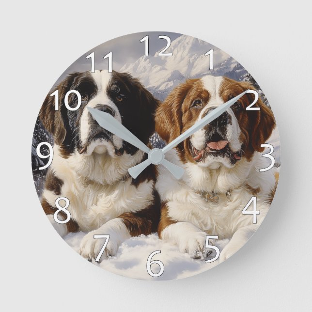 Horloge Ronde Deux Saint Bernards en neige (Recto)