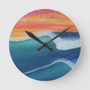 Horloge Ronde Deux vagues ciel orange