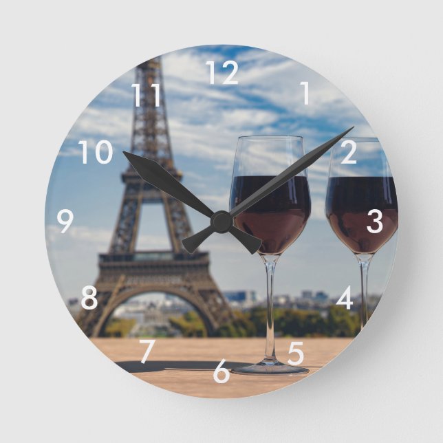 Horloge Ronde Deux verres de vin avec la tour Eiffel (Recto)