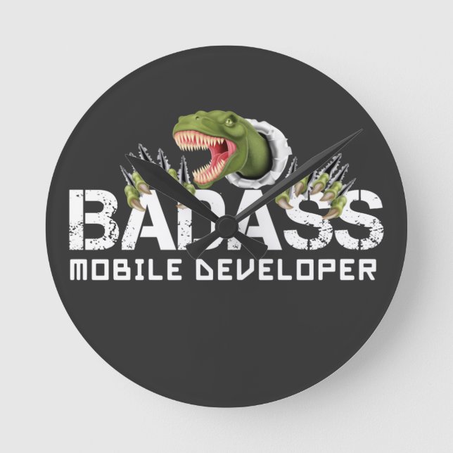HORLOGE RONDE DÉVELOPPEUR MOBILE BADASS - T-REX MOBILE DEV FUN (Recto)
