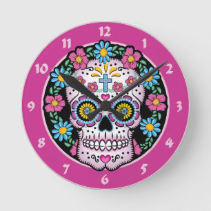 Horloge Ronde Dia de los Muertos Skull