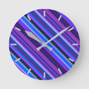 Horloge Ronde Diagonal stripes in blue and purple
