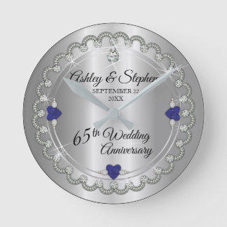 Horloge Ronde Diamants d'épinette bleue 65e anniversaire de Mari