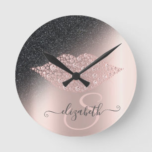 Horloge Ronde Diamonds Lips Parties scintillant Ombre Rose Gold