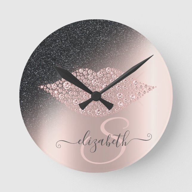 Horloge Ronde Diamonds Lips Parties scintillant Ombre Rose Gold (Recto)
