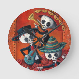 Horloge Ronde Diaz de Los Muertos Skeleton Mariachi Trio