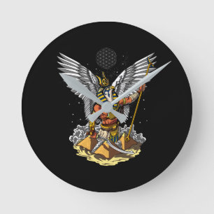 Horloge Ronde Dieu égyptien Horus Pyramides antiques Ankh Mythol