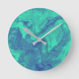Horloge Ronde Diffusion Abstraite bleue verte