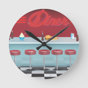 Horloge Ronde Dîner Américain Rétro