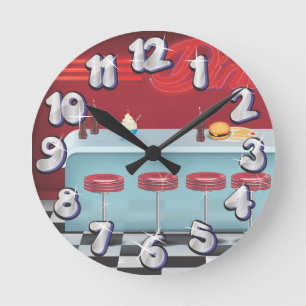 Horloge Ronde Dîner Américain Vintage