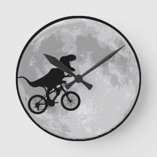 Horloge Ronde Dinosaur Bike & Moon