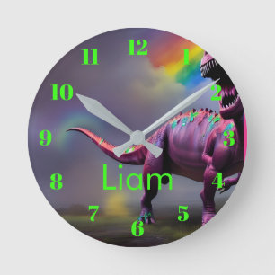 Horloge Ronde Dinosaure Arc-en-Ciel Coloré Néon Personnalisé 