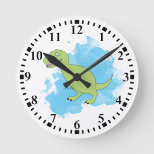 Horloge Ronde Dinosaure avec design de fond à l'aquarelle