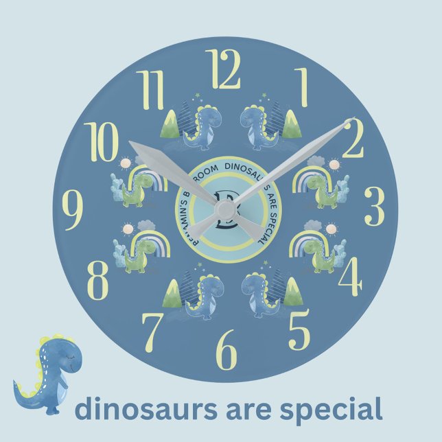 Horloge Ronde Dinosaure Personnalisé Bleu Magique Charmant  (Créateur téléchargé)