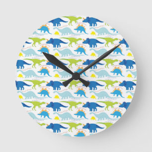 Horloge Ronde Dinosuar Designs Blue and Green Pattern Dino Toxit