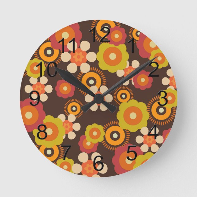 Horloge Ronde Disco les années 70 60s Retro Flowers Pop Culture (Recto)