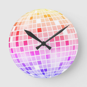 Horloge Ronde Disco Mirror Ball Retro les années 70 coloré