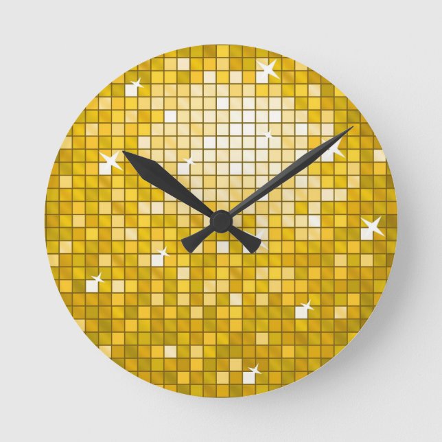 Horloge Ronde Disco Tiles "Gold" imprime wall clock (Recto)