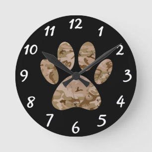 Horloge Ronde Distressed Desert Camo Dog Paw Prince Round Clock