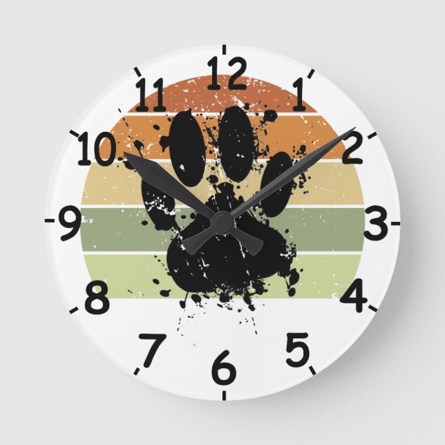 Horloge Ronde Distressed Paint Splatt Chien Paw Retro Sunset Rou (Recto)