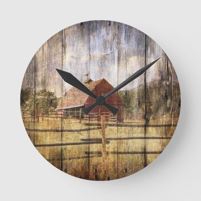 Horloge Ronde Distressed Wood Rustic Western (Recto)