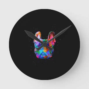 Horloge Ronde Dog Geometric Color Splash Pop art French Bulldog
