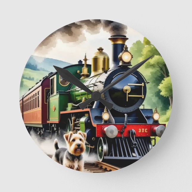 Horloge Ronde Dog Greeting steam train (Recto)