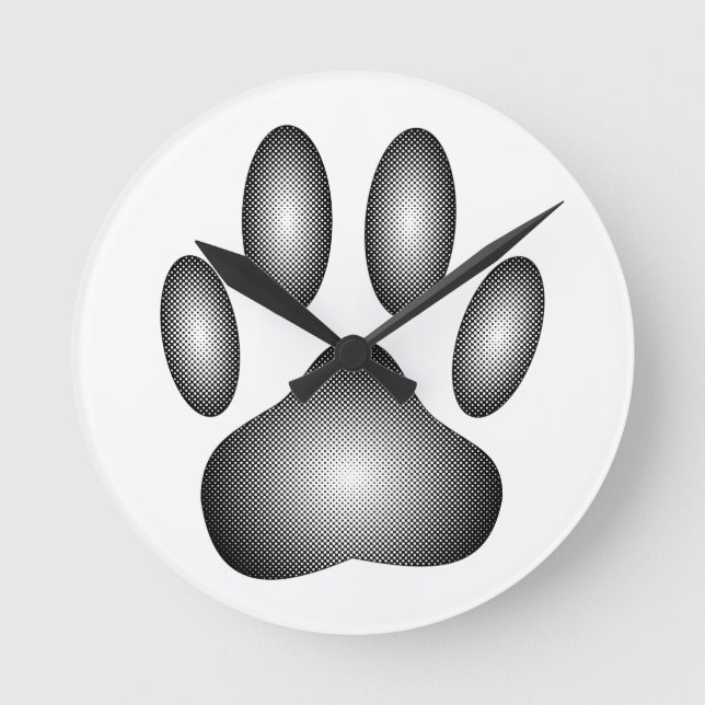 Horloge Ronde Dog Paw Print In Black and White Gradients (Recto)