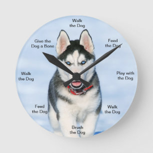 Horloge Ronde Dog Time Wall Clock Husky