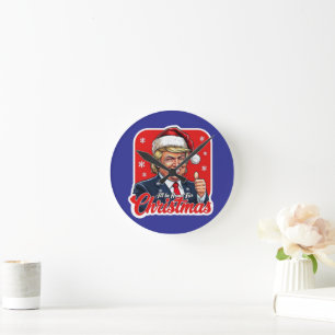 Horloge Ronde Donald Trump Christmas Santa Claus Art