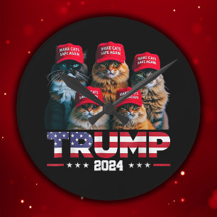 Horloge Ronde Donald Trump sécurise à nouveau les chats Casquett