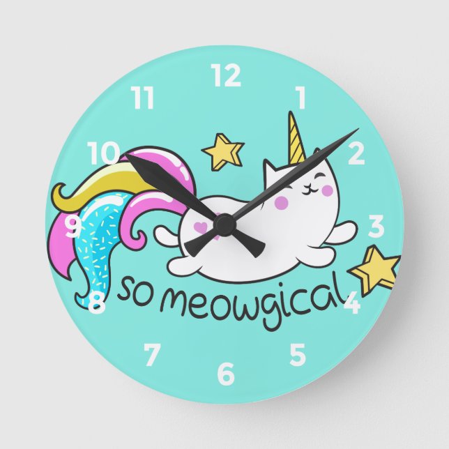 Horloge Ronde Donc Meowgical Cute Unicorn kitty parties scintill (Recto)