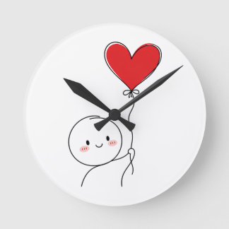 Horloge Ronde Doodle d'amour mignon minimaliste