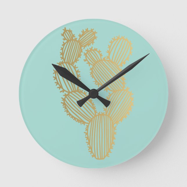 Horloge Ronde Doodle de Cactus Prickly Gold (Recto)