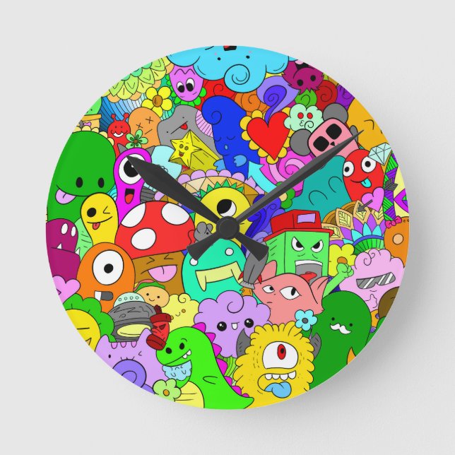 Horloge Ronde Doodle de Monstre Enjoué (Recto)