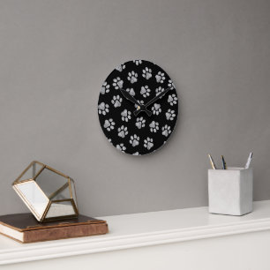 Horloge Ronde Doodle Paws, pattes de chien, pattes blanches