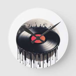 Horloge Ronde Dossier en vinyle rouge dissous sur la lune