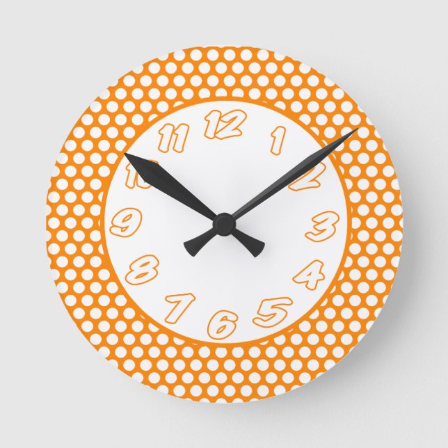 Horloge Ronde Dots Orange et White Polka (Recto)
