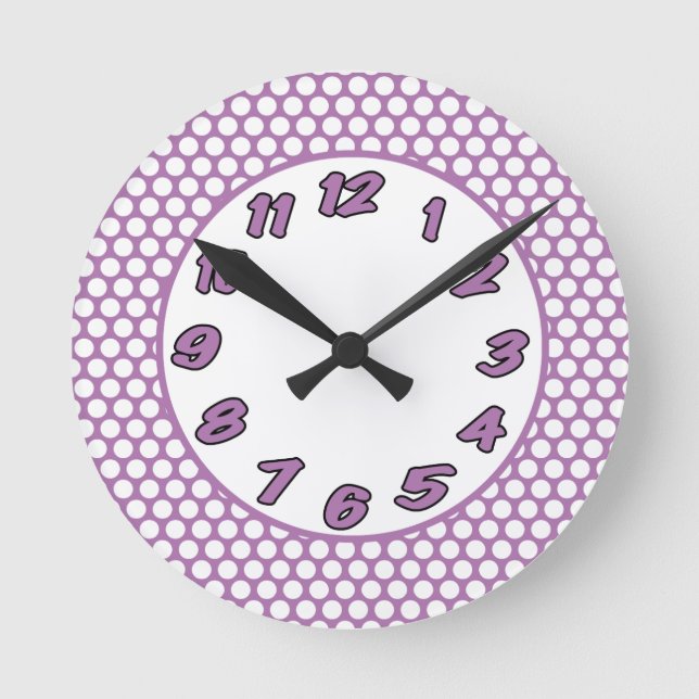 Horloge Ronde Dots Purple et White Polka (Recto)