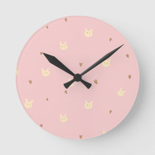 Horloge Ronde Douce Lapin & Cœurs Motif Sans Couture – Rose Mign