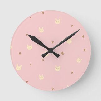 Horloge Ronde Douce Lapin & Cœurs Motif Sans Couture – Rose Mign